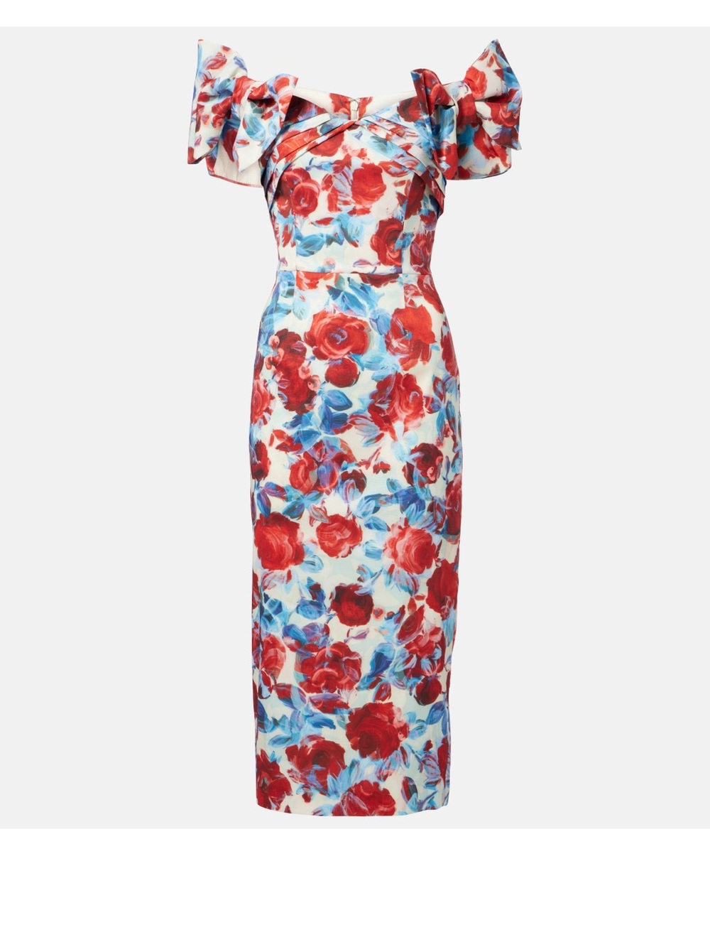 Rebecca Vallance Fleurette floral taffeta midi Dress Red, Blue- size US 6 - Picture 2 of 16